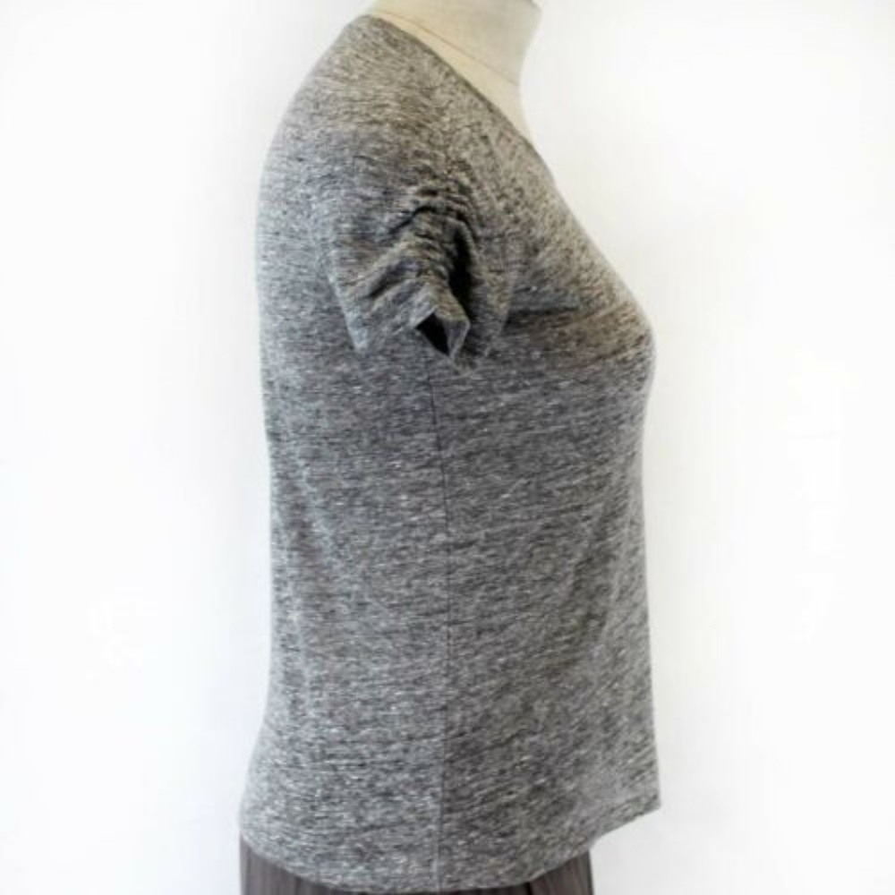 ATHLETA Women Top T Shirt Gray Linen Ruched Tee - Picture 3 of 8